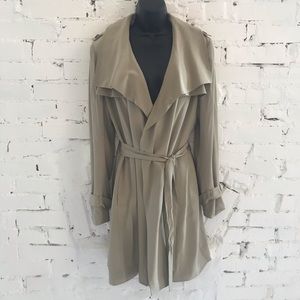 Ann Taylor Silk Khaki Wrap Trench Coat w/Belt